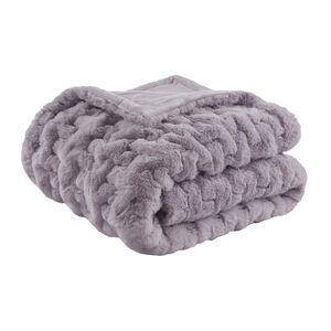 Madison Park Ruched Faux Fur Luxury Throw Lavender 50x60 Soft Cozy Brushed